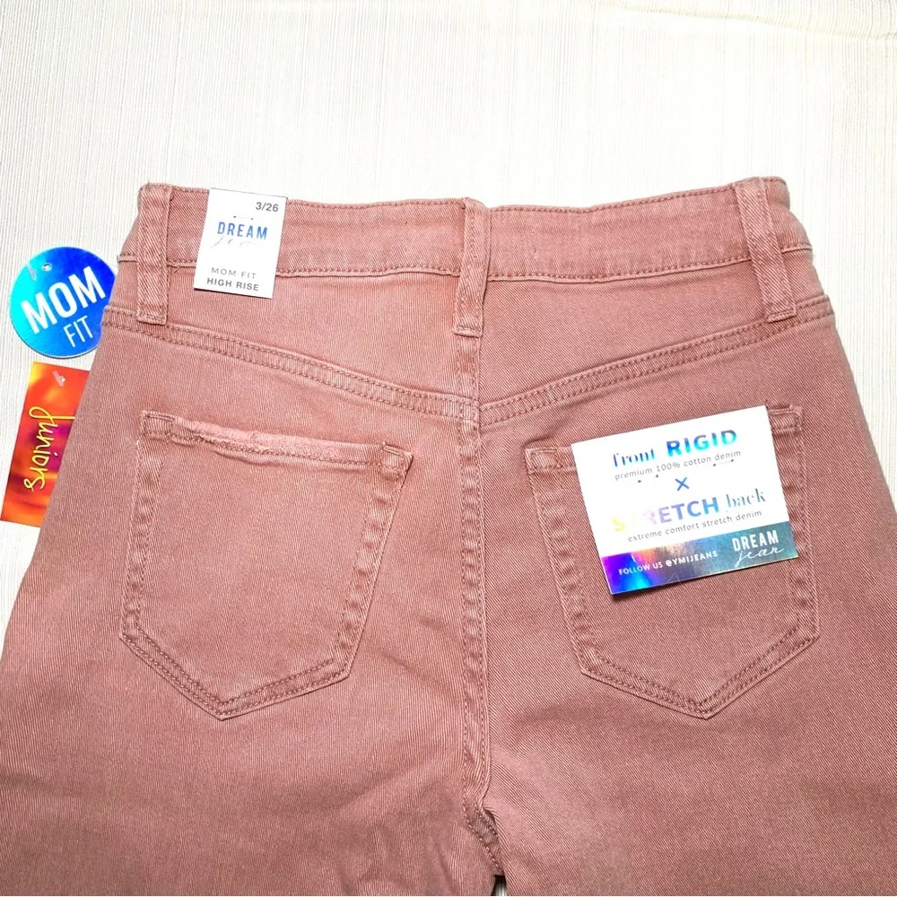 YMI Hybrid Dream Fit High Rise Mom Jeans Mauve Pink Distressed NWT Sz 3/26 Y2K